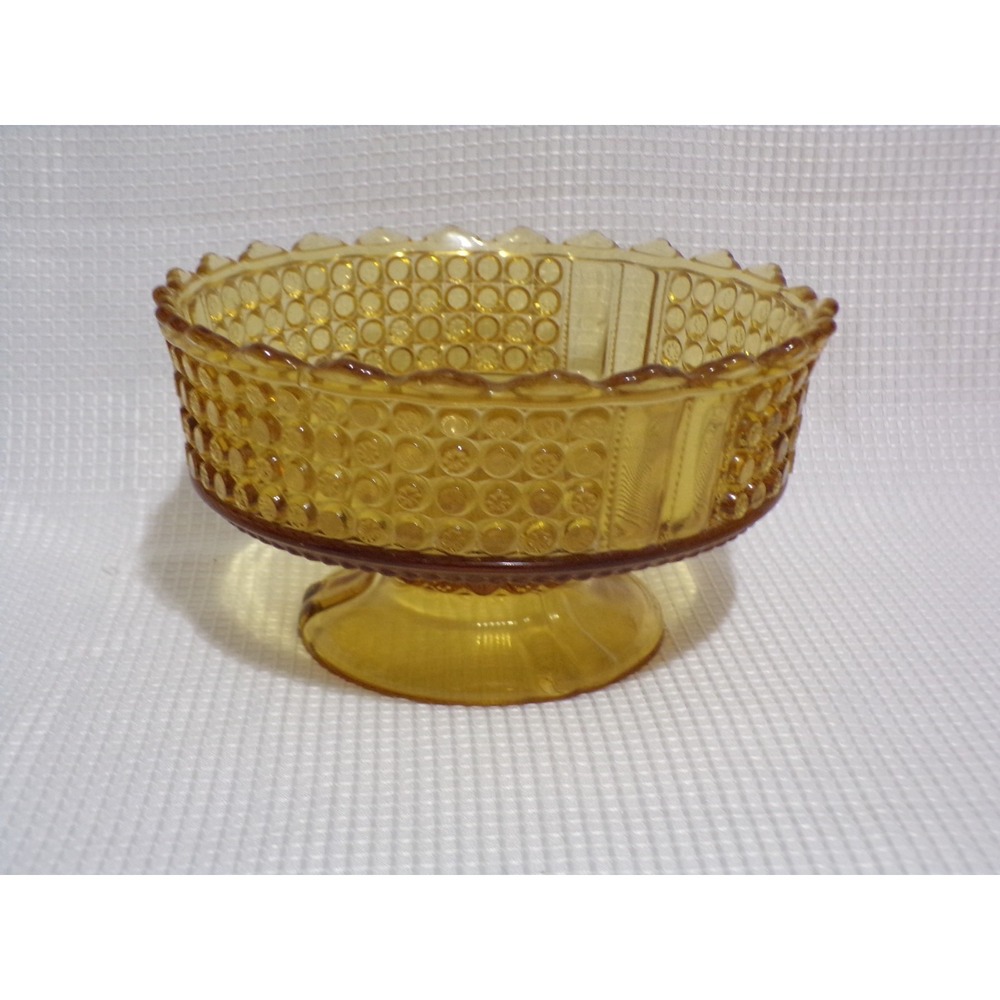 Indiana Glass Compote Pedestal Candy Dish Amber Honeycomb Thumbprint Bubble Edge